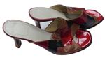 Dámské červeno-zlaté vzorované lakované pantofle na podpatku vel. 39
