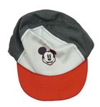 Hnědo-červeno-bílá kšiltovka s Mickeym Disney 