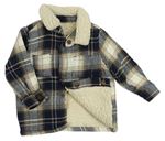 Tmavomodro-béžová kostkovaná zateplená košilová bunda F&F