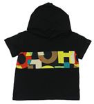 Černé tričko s barevnými vzorem a kapucí Shein