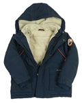 Tmavomodrá šusťáková zimní bunda s kapucí 