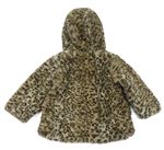 Béžová chlupatá zateplená bunda s leopardím vzorem a kapucí zn. George