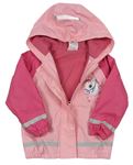 Růžovo-světlerůžová nepromokavá jarní bunda s jednorožcem a kapucí 