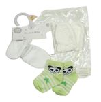 3set - Bílé bavlněné rukavice + smetanové pletené rukavice + pruhované ponožky 