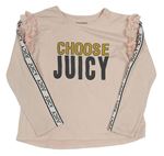 Broskvové oversize triko s nápisy a pruhy a volánky  Juicy Couture 