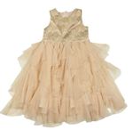 Lososovo-zlaté třpytivé šaty s tylovou sukní C&A