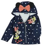 Tmavomodrá puntíkatá šusťáková jarní bunda s kapucí a Minnie Disney