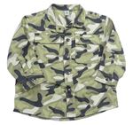 Zeleno-krémovo-antracitová army riflová košilová bunda Tu
