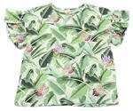 Krémovo-zelené tričko s listy a ptáčky H&M