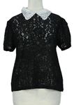 Dámské černé krajkové tričko s límečkem New Look 