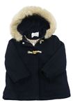 Tmavomodrý vlněný zateplený zateplený kabát s kapucí Zara 