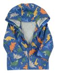 Modrá nepromokavá jarní bunda s kapucí a dinosaury Tu