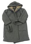 Šedý fleecový zateplený kabát s páskem a kapucí M&S
