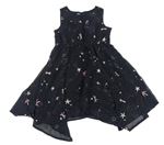 Tmavomodré šifonové šaty s hvězdami a planetami H&M