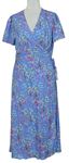Dámské modré kytičkované zavinovací midi šaty Shein 