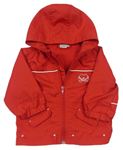 Červená šusťáková jarní bunda s výšivkou a kapucí 