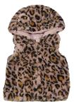 Růžovo-hnědá chlupatá podšitá vesta s leopardím vzorem a kapucí M&Co