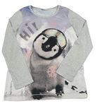 Fialovo-bílo-modro-šedé melírované triko s tučňáčkem Next
