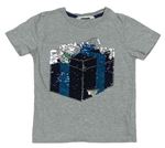Šedé melírované tričko s dárkem z překlápěcích flitrů H&M