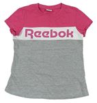 Tmavorůžovo-bílo-šedé tričko s nápisem Reebok