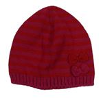 Malinovo-červená pruhovaná pletená čepice s mašličkami NUTMEG