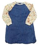 Modro-béžové riflovo/teplákové šaty s květy Next