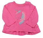 Neonově růžové triko s jednorožcem Topomini