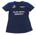 Tmavomodro-modré sportovní funčkní tričko s nápisem Nike