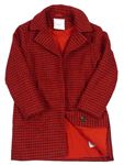 Červeno-vínový vzorovaný vlněný zateplený kabát Next