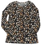 Černo-hnědé žebrované triko s leopardím vzorem Next