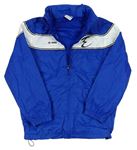 Modro-bílá šusťáková sportovní bunda s ukrývací kapucí a logem Jako