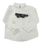 2set - Bílá košile + tmavozeleno-béžový kostkovaný motýlek Next