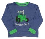 Tmavomodro-zelené pyžamové triko s traktorem 